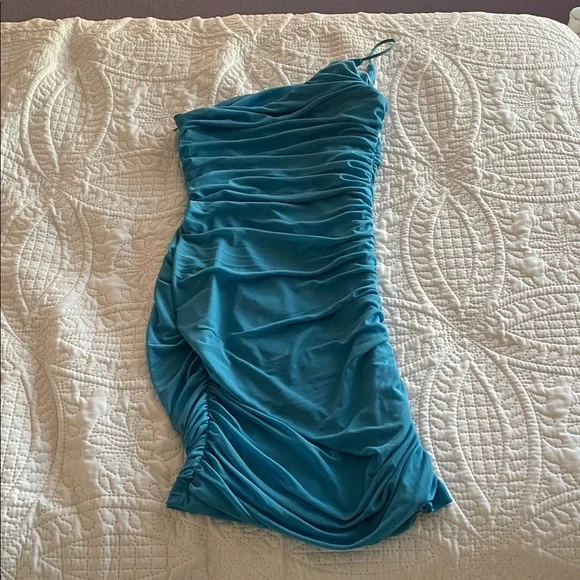 Princess Polly Teal Ruched Dress - Picture 4 of 5